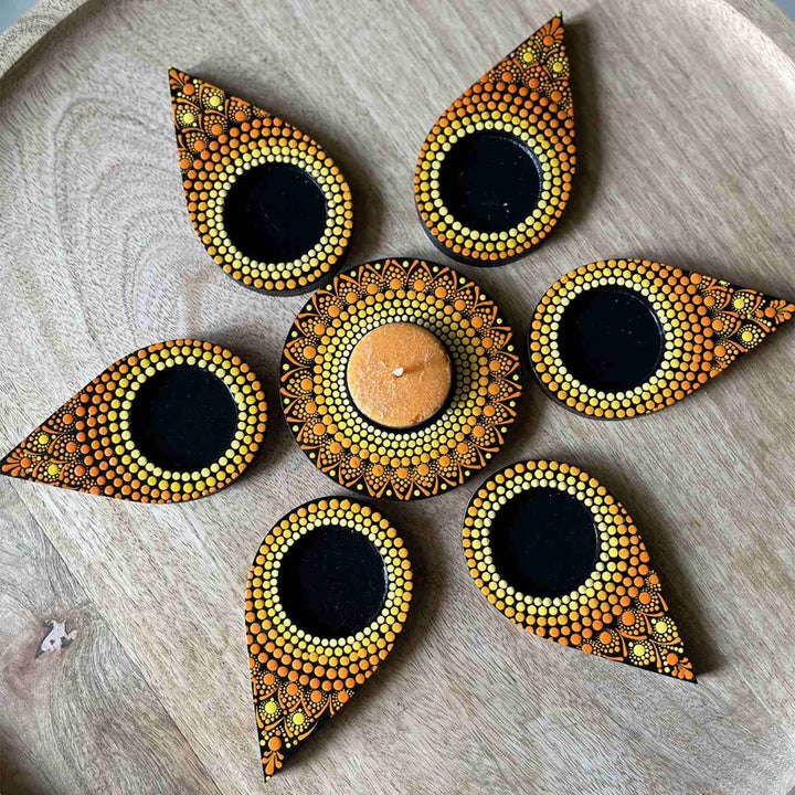7 Pc Flower Petals Dot Art Rangoli Tealight Holder