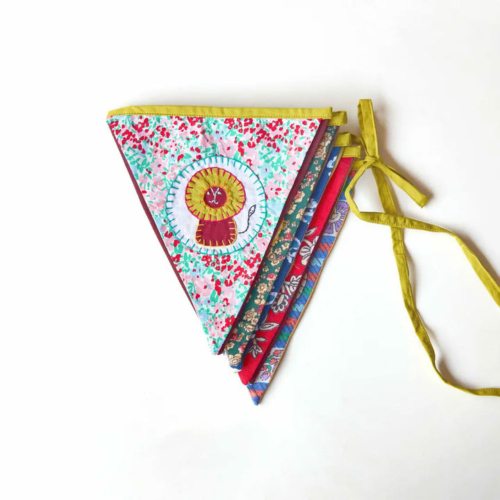 Upcycled Fabric Kids Animal Theme Bunting - Folded Flag Banner with Tie Strings