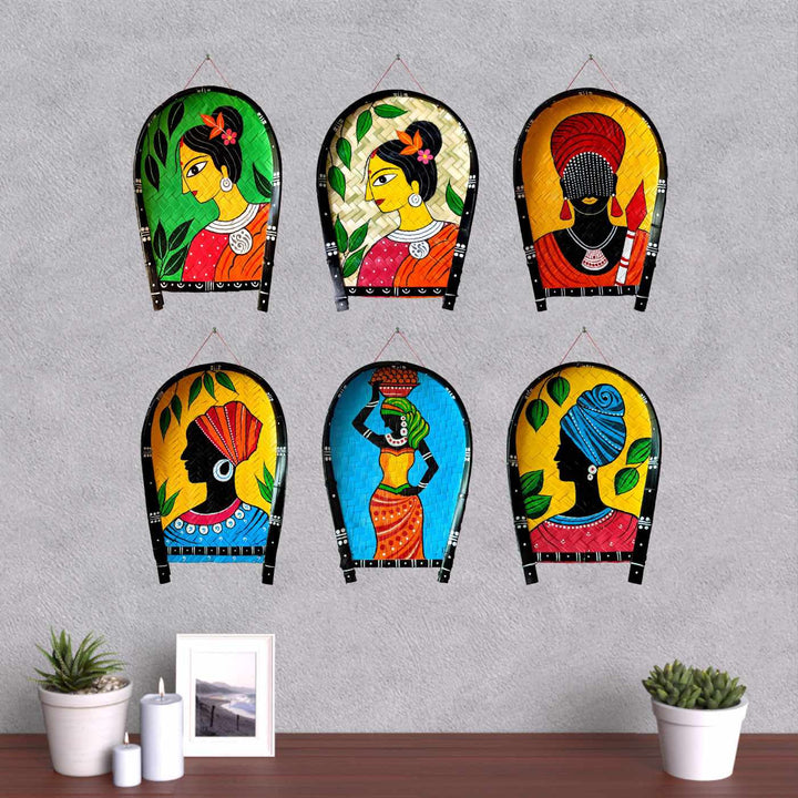 Handpainted African Lady | Yellow Folk Art Bamboo Wall Decor