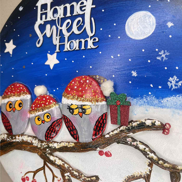 Hand Painted Mdf Owl Name Plate 6 - Close-up on Christmas Ornament Display