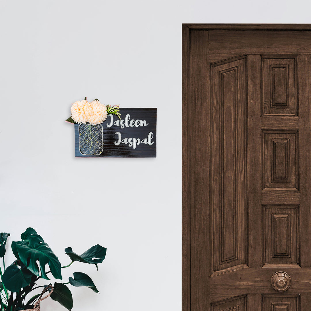 Personalised Acrylic Namplate With Fairy Light String Art - Mounted on Entryway Wall