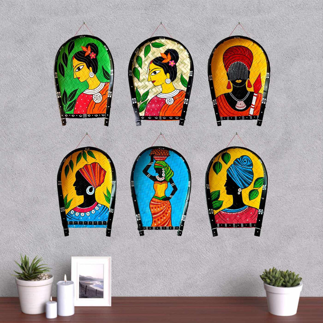 Handpainted African Lady | Red Folk Art Bamboo Wall Decor