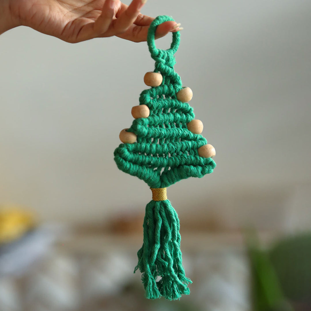 Handmade Green Macrame Ornaments For Christmas Tree Decoration | Set Of 2