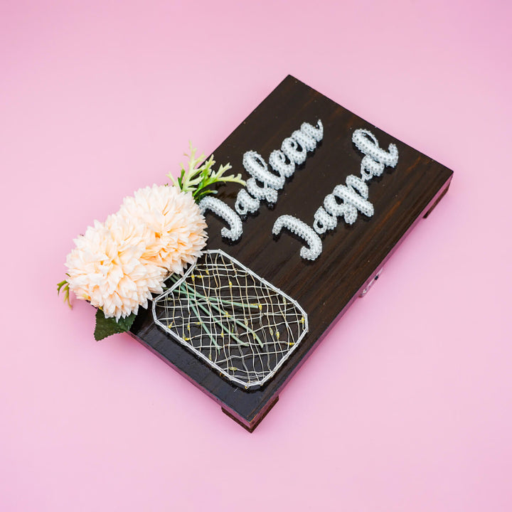 Personalised Acrylic Namplate With Fairy Light String Art - Top angled view with name personalization