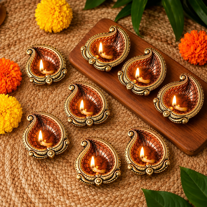 Handmade Alphanso Mango Shaped Terracotta Oil Lamp / Diya | Set Of 8