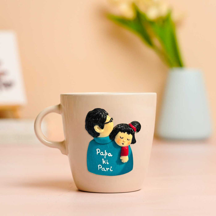 Personalized Hand-Painted Polymer Clay Papa And Daughter Theme Ceramic Mug