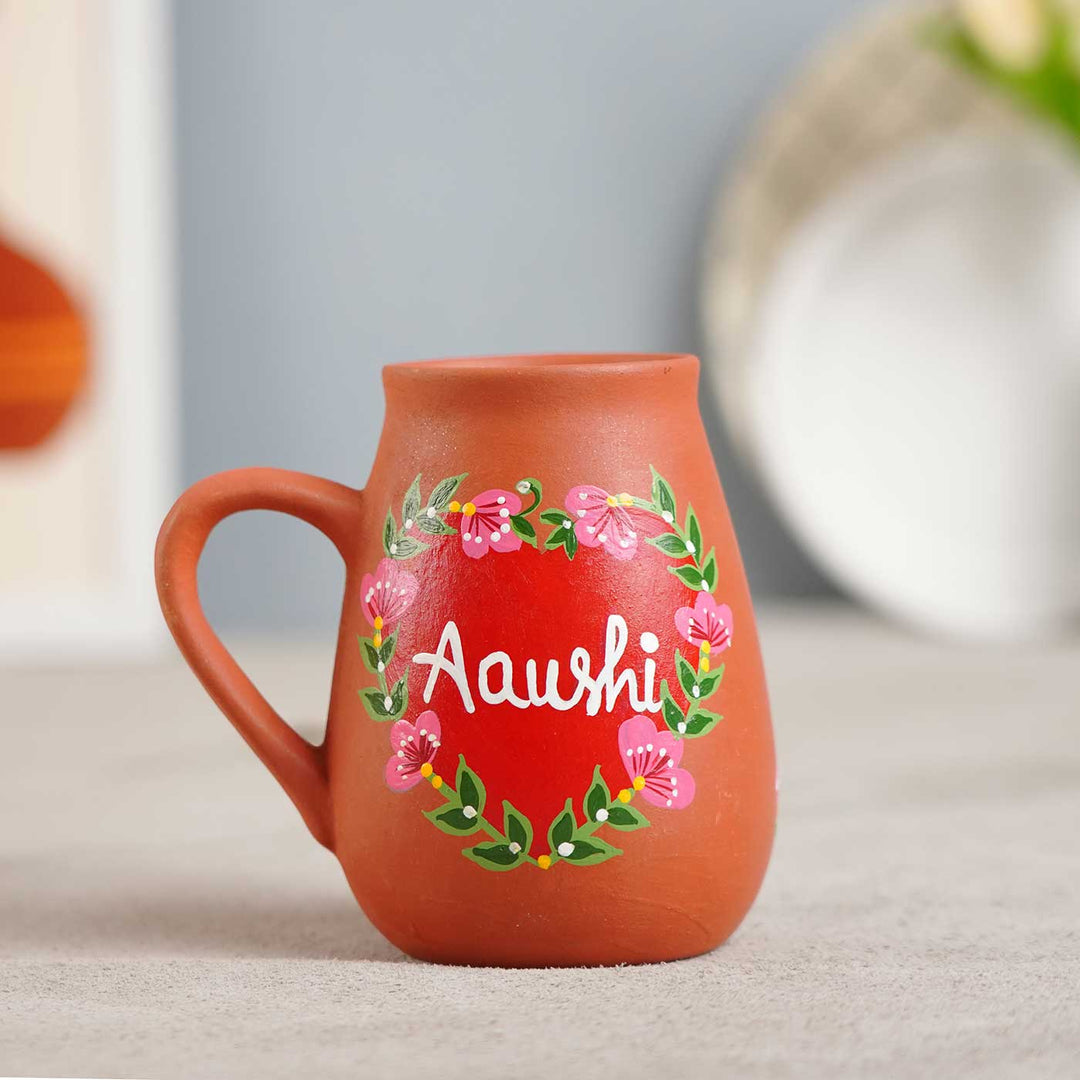 Personalized Hand-Painted Floral Heart Theme Terracotta Mug