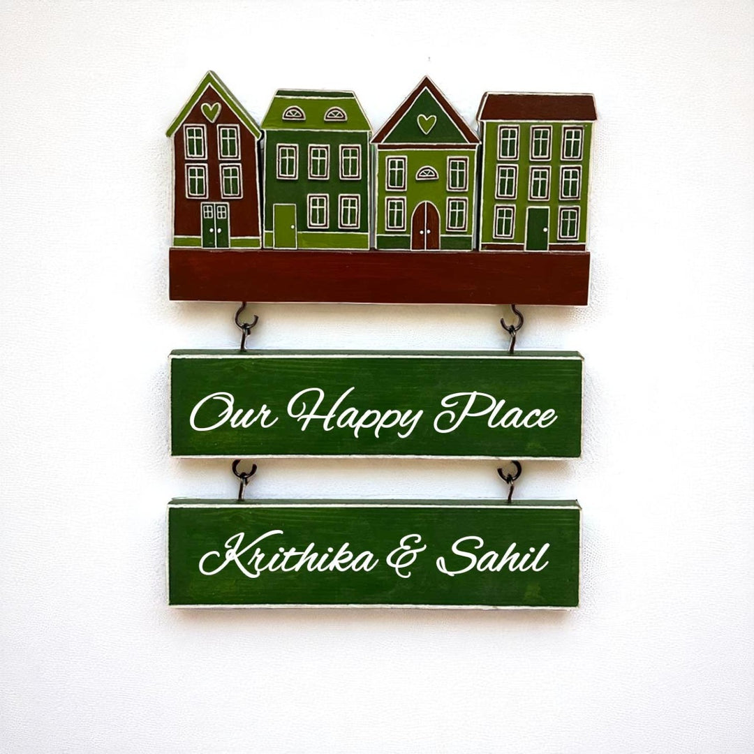 Personalized Green Miniature House Wooden Name Plate