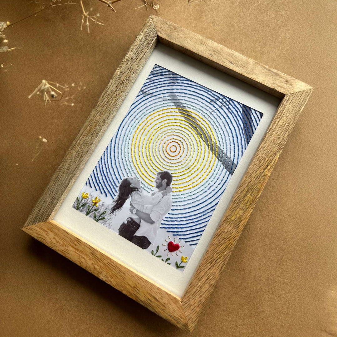 Van Gogh Style Hand Embroidered Photo With Wooden Frame