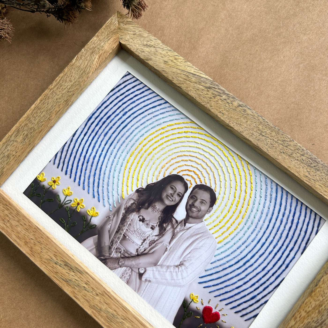 Van Gogh Style Hand Embroidered Photo With Wooden Frame