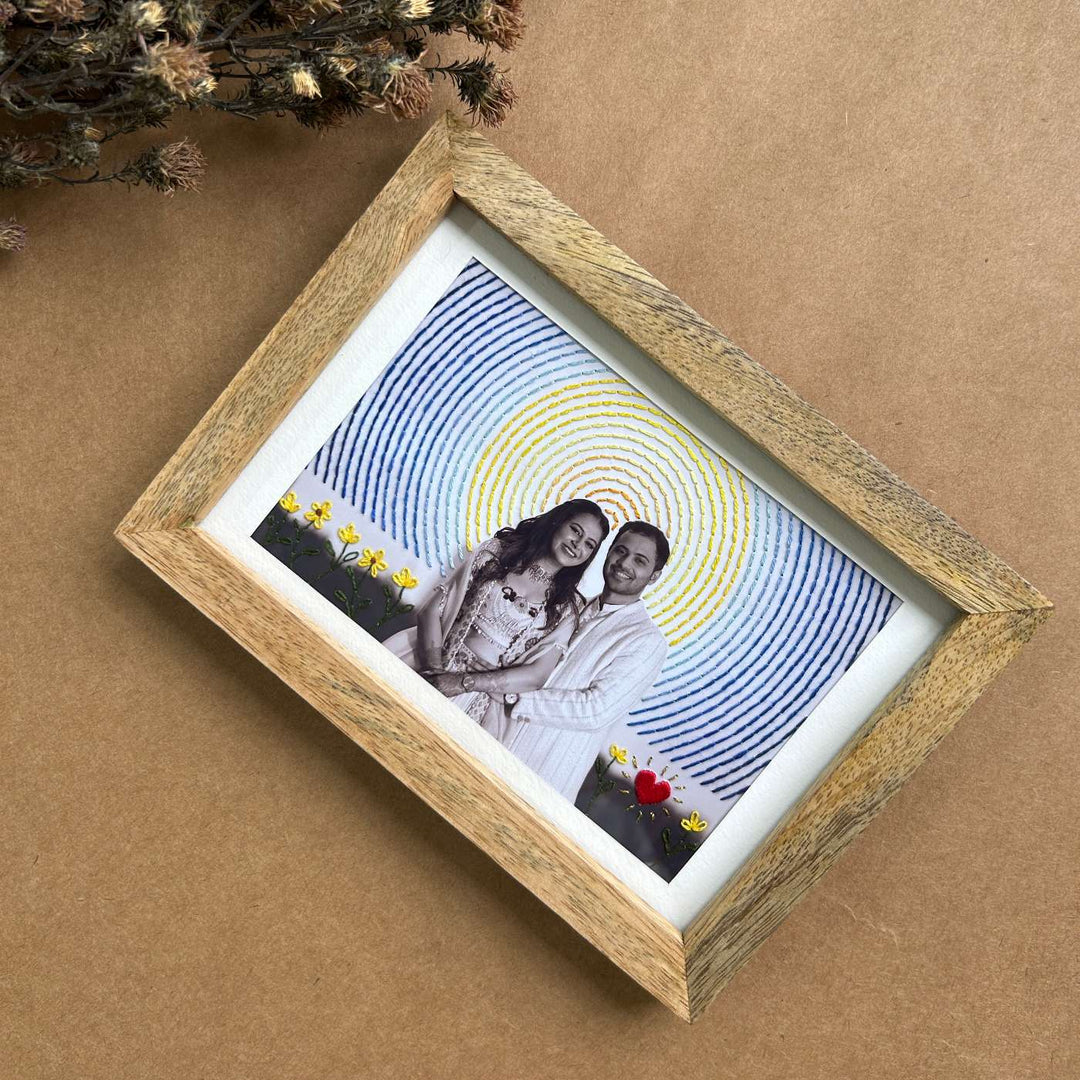Van Gogh Style Hand Embroidered Photo With Wooden Frame