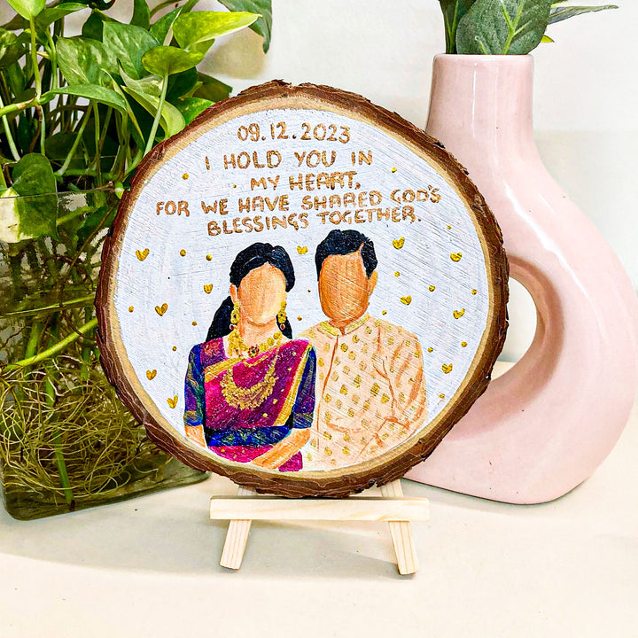 Photo Personalized Hand-Painted Golden Hearts Theme Wooden Decorative Plaque
