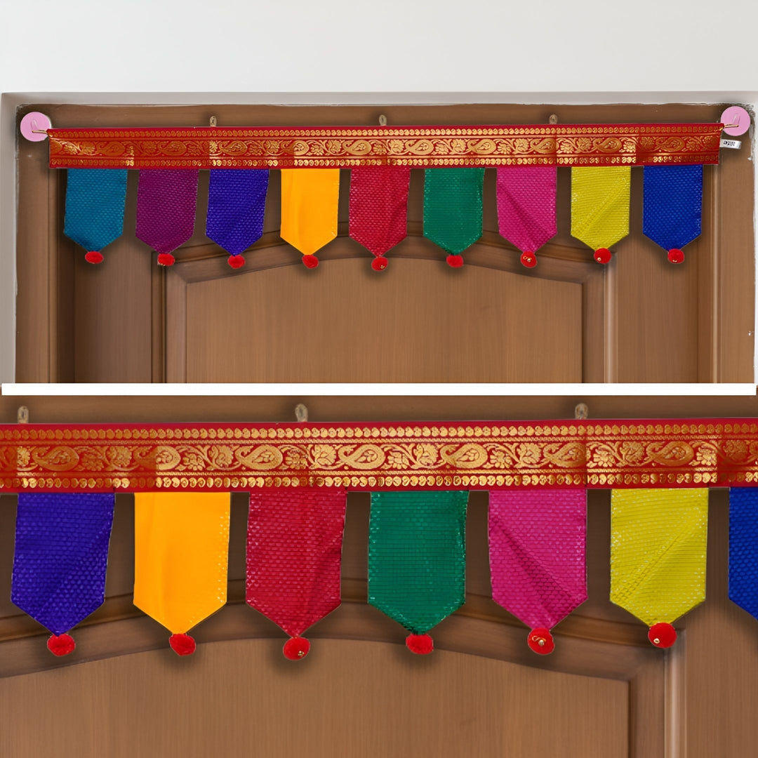 40 In | Handmade Multicolor Khun Fabric Pompom Toran