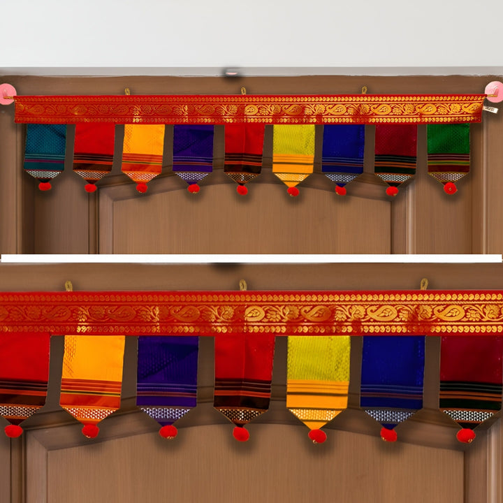 40 In | Handmade Khun Fabric Ranrekha Pompom Toran