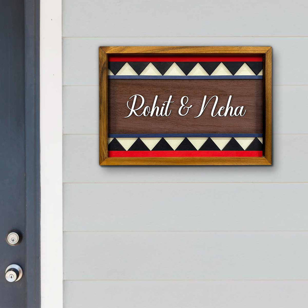 Wooden Personalized Framed Nameplate For Couples - Mounted on Entryway Wall