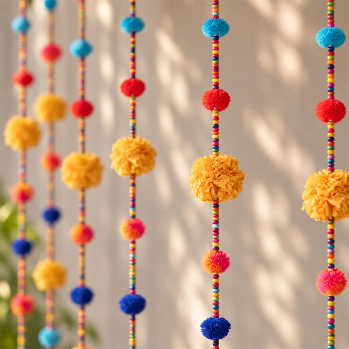 Upcycled Fabric Pom-pom & Beads Festive Hangings