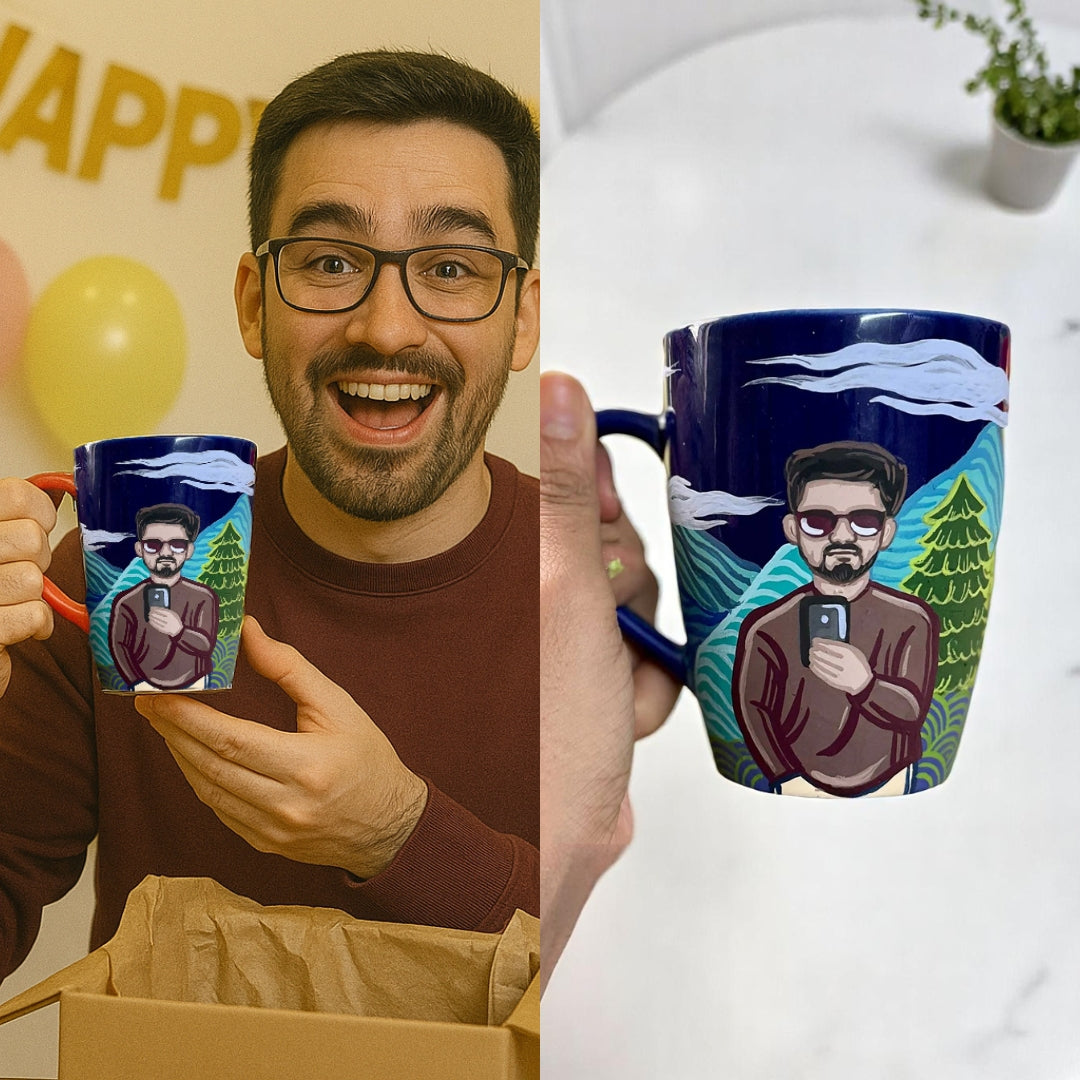 Photo Personalized Hand-Painted Pop Art Illustrated Caricature Mug | 300 ML