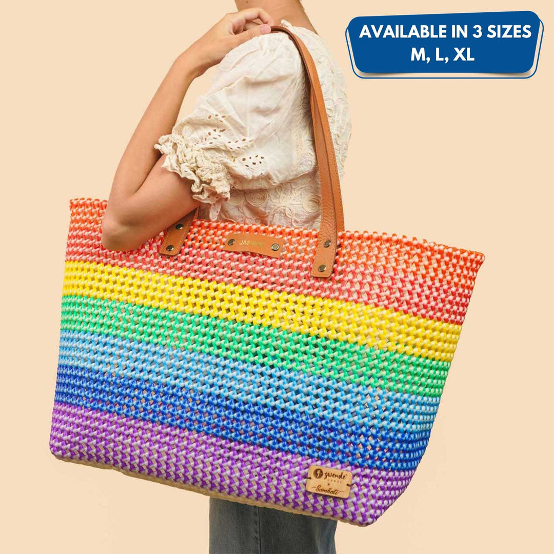 Rainbow Stripe Mukhya Knot Handmade Koodai Beach Bag