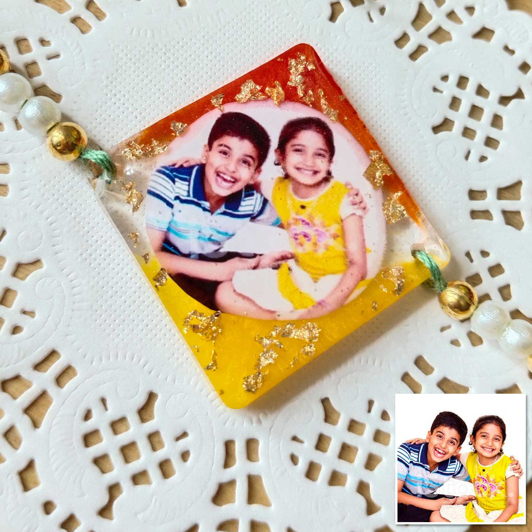 Photo Personalized Brother And Sister Design Resin Rakhi - Photo Transfer Detail with Original Photo