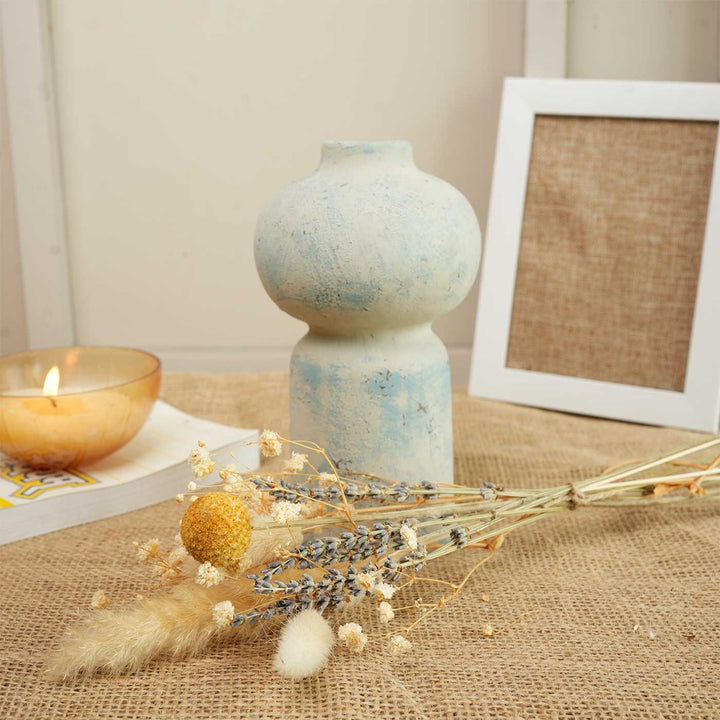 Coastal Bloom Porcelain Vase With Dried Flower Bunch