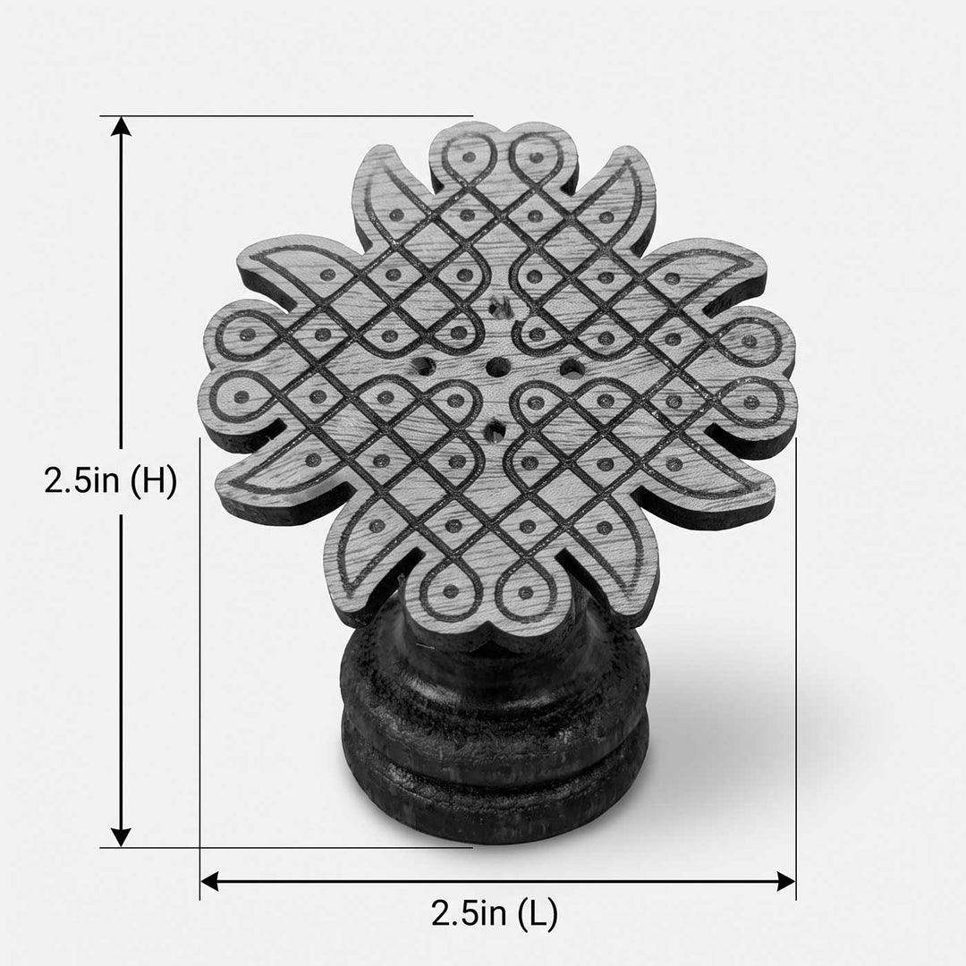 2 pc |  Engraved Diamond Loop Mahogany Wood Kolam Agarbatti Holder For Pooja Room