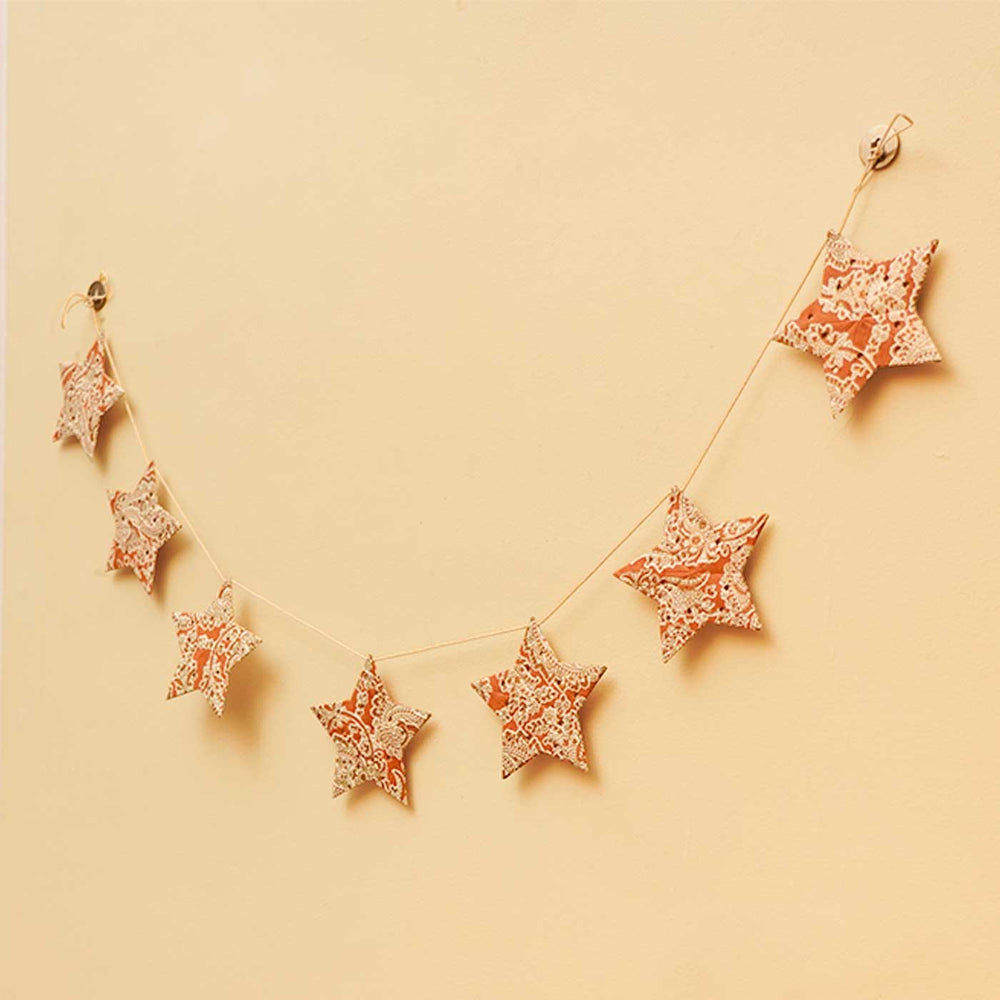 Handmade Paper Anokhi Rust Star Bunting - Hanging Decorative Garland Display