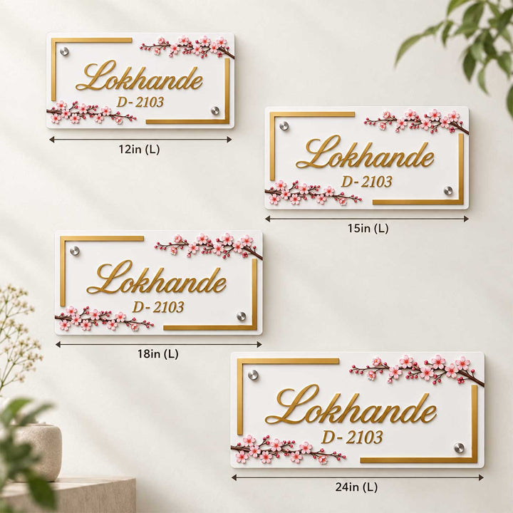 Cherry Blossom Elegance Personalized White Rectangle Acrylic Name Plate For Home