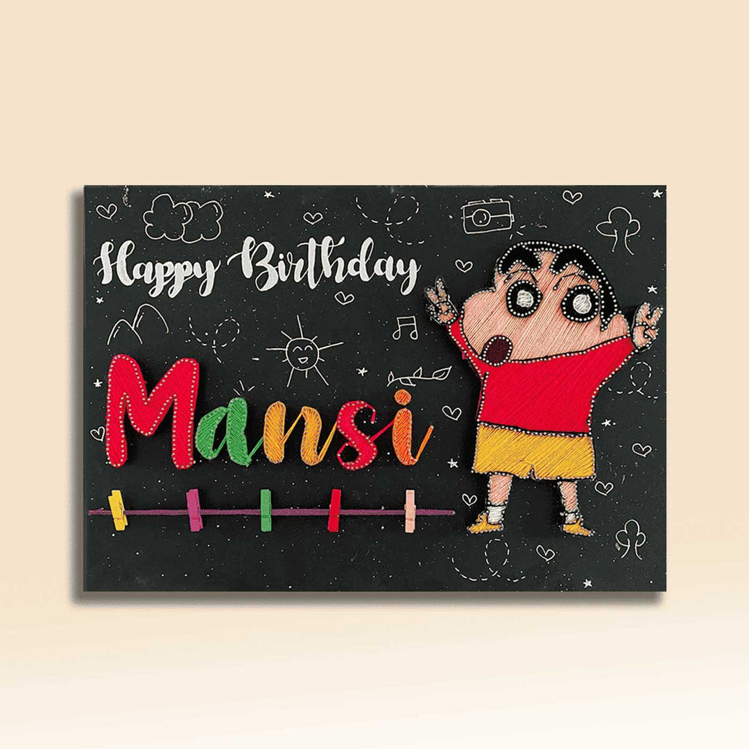 Photo Personalized String Art Shinchan'S Birthday Wooden Name Plate