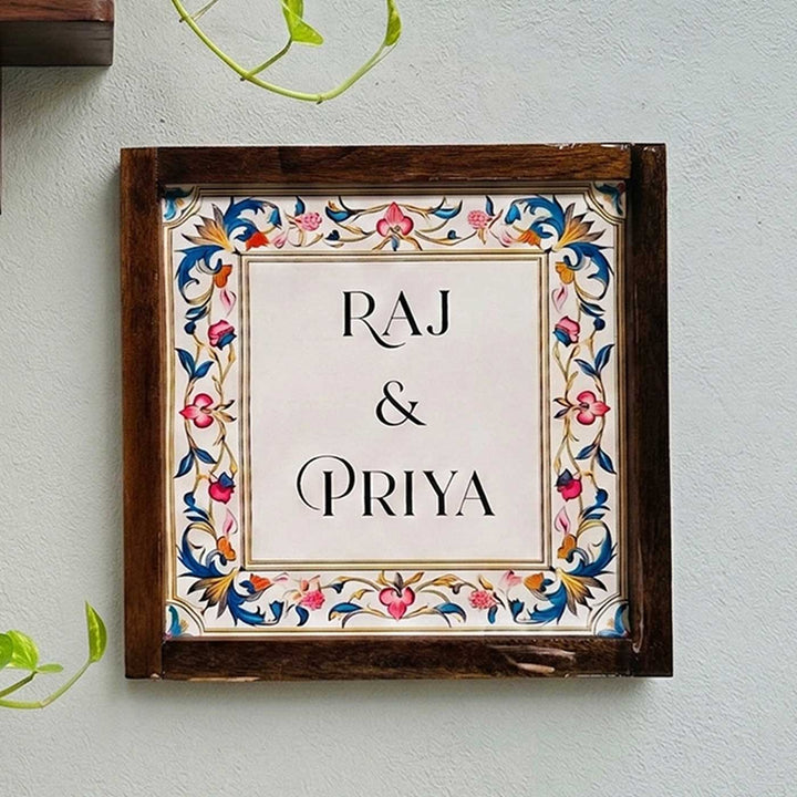 Blooming Floral Personalized Resin Wooden Frame Name Plate