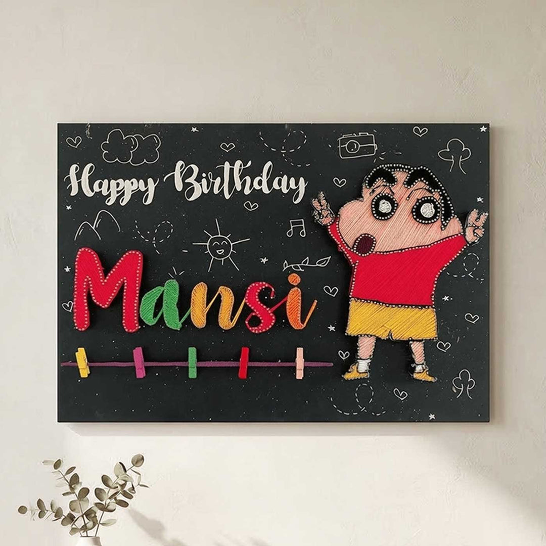 Photo Personalized String Art Shinchan'S Birthday Wooden Name Plate