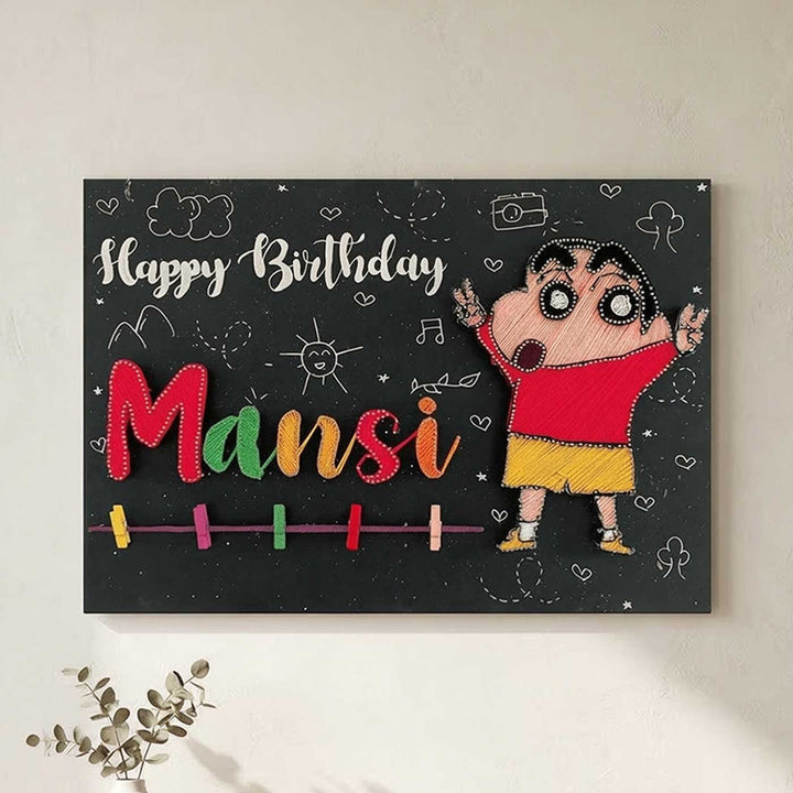 Photo Personalized String Art Shinchan'S Birthday Wooden Name Plate