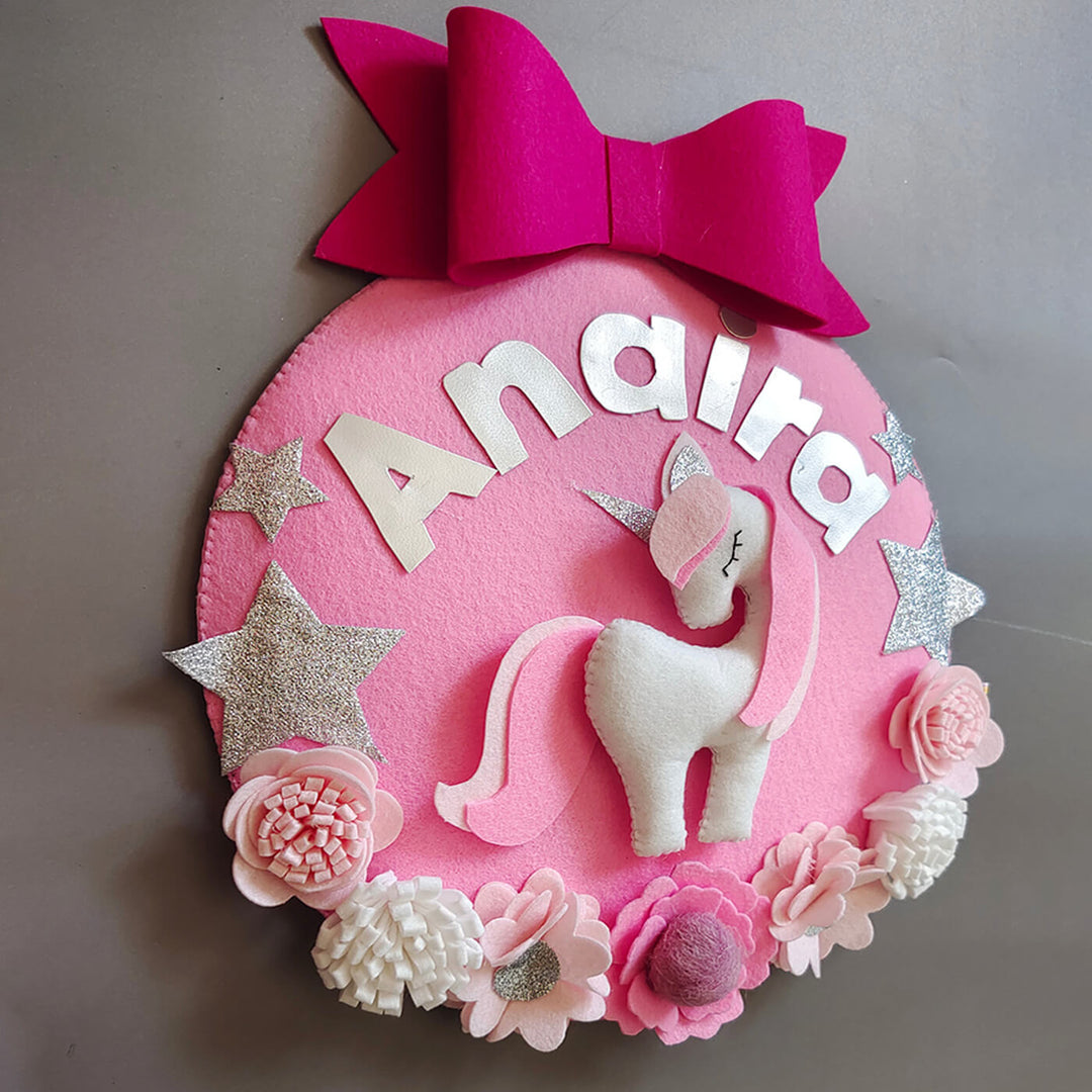 Hand Stitched Mermaid Themed Felt Kids Name Hanging - Front View with Name Personalization (7)