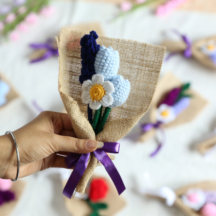 Handmade Crochet Flower Bouquet With Purple Bow