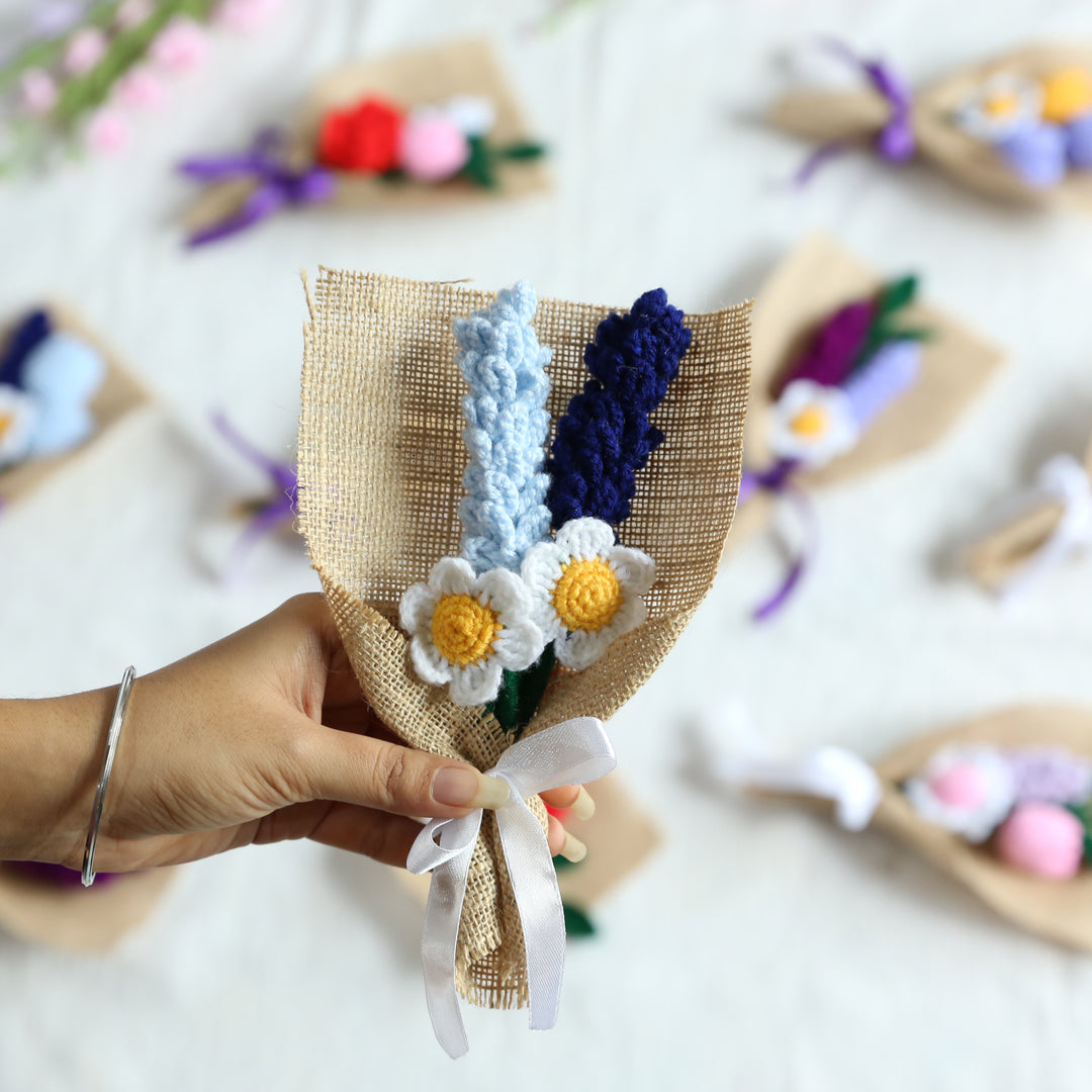 Handmade Crochet Flower Bouquet With White Bow