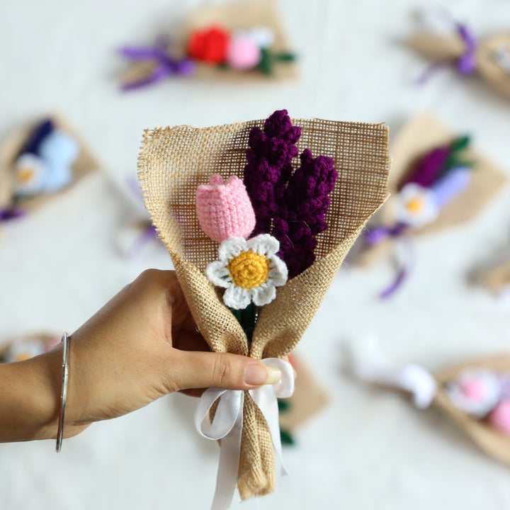 Handmade Crochet Flower Bouquet With White Bow