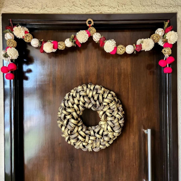 71 In | Handmade White & Red Vaastu Shola Flower Toran