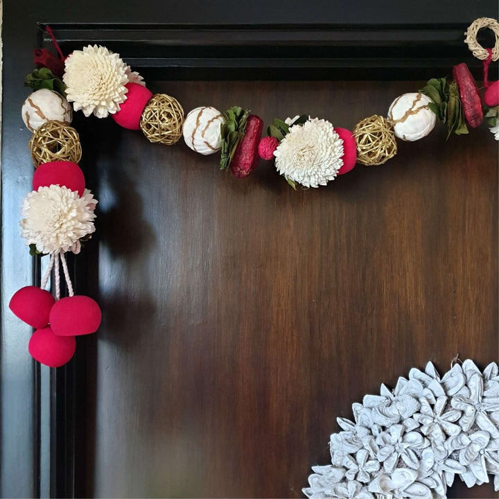 71 In | Handmade White & Red Vaastu Shola Flower Toran