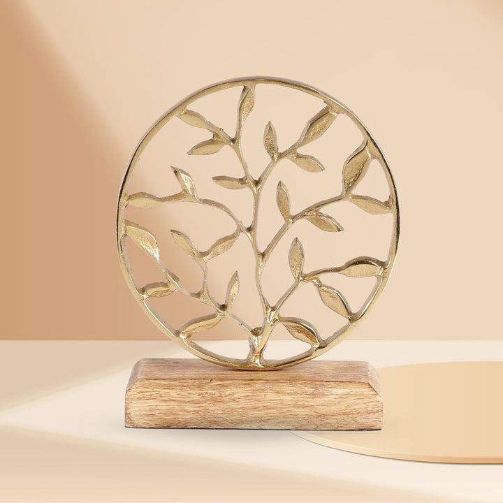 Handmade Round Gold Leaves Tree of Life Showpiece