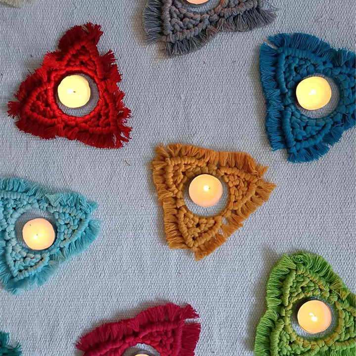 Handcrafted Tealight Macrame Holders - Set of 7