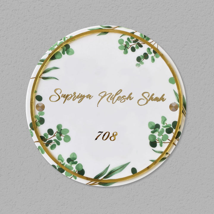 Personalised Acrylic Floral Round Nameplate - Front View with Name Personalization (7)