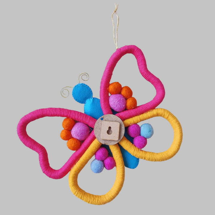 Personalized Handmade Macrame Butterfly Kids Name Plate With 3D Letters - Hanging Display Front View