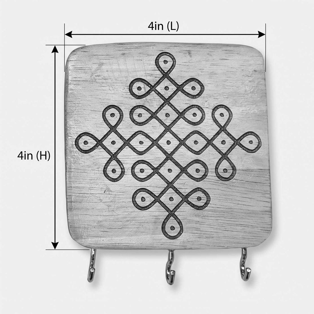 Hand-Painted Pinwheel Kolam Rubber Wood Wall Key Holder