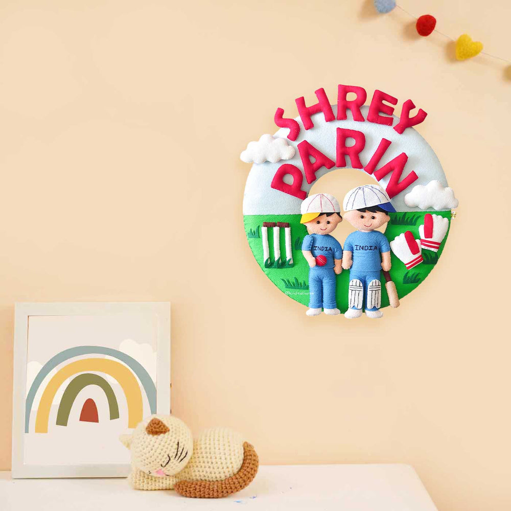 Personalized Soprts Theme Felt Kids Name Plate For Siblings - Mounted on Wall with Name Personalization