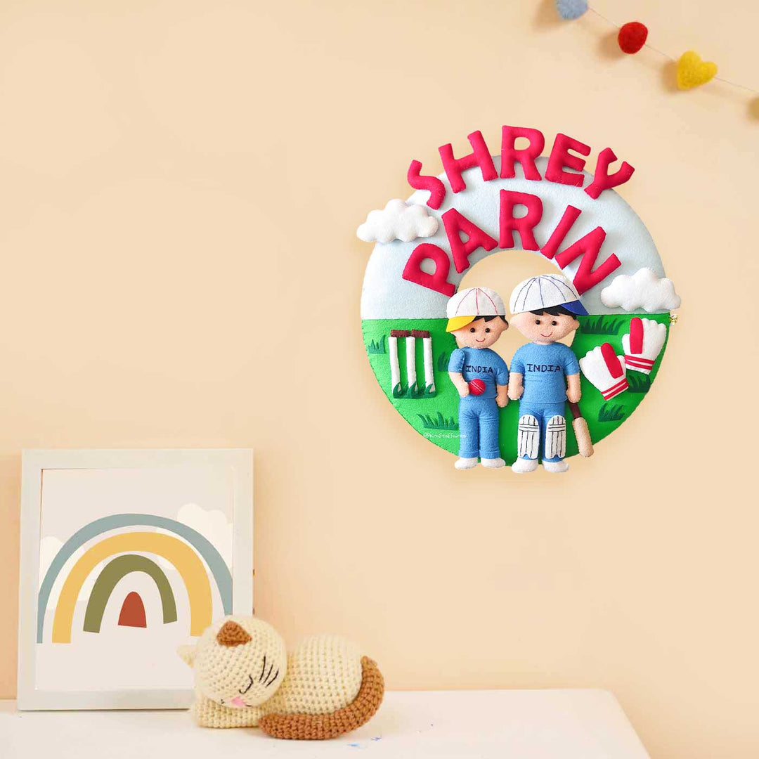 Personalized Soprts Theme Felt Kids Name Plate For Siblings - Mounted on Wall with Name Personalization