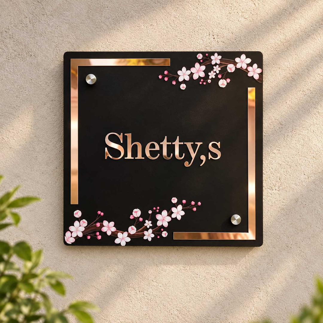 Cherry Blossom Elegance Personalized Acrylic Name Plate For Home