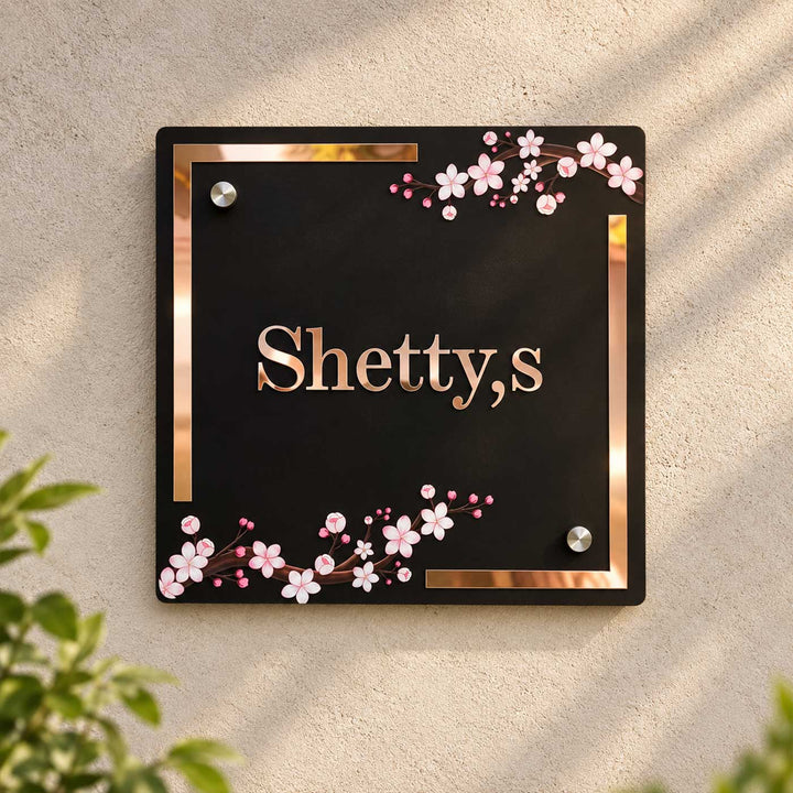 Cherry Blossom Elegance Personalized Acrylic Name Plate For Home
