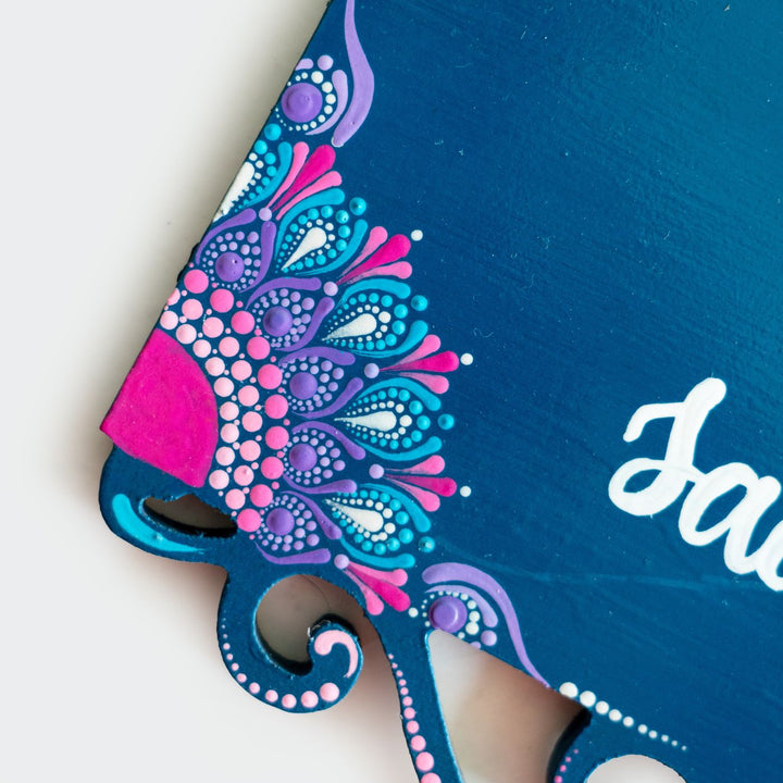 Handcrafted Dot Art Rectangular Name Plate 6 - Corner Detail Close-up