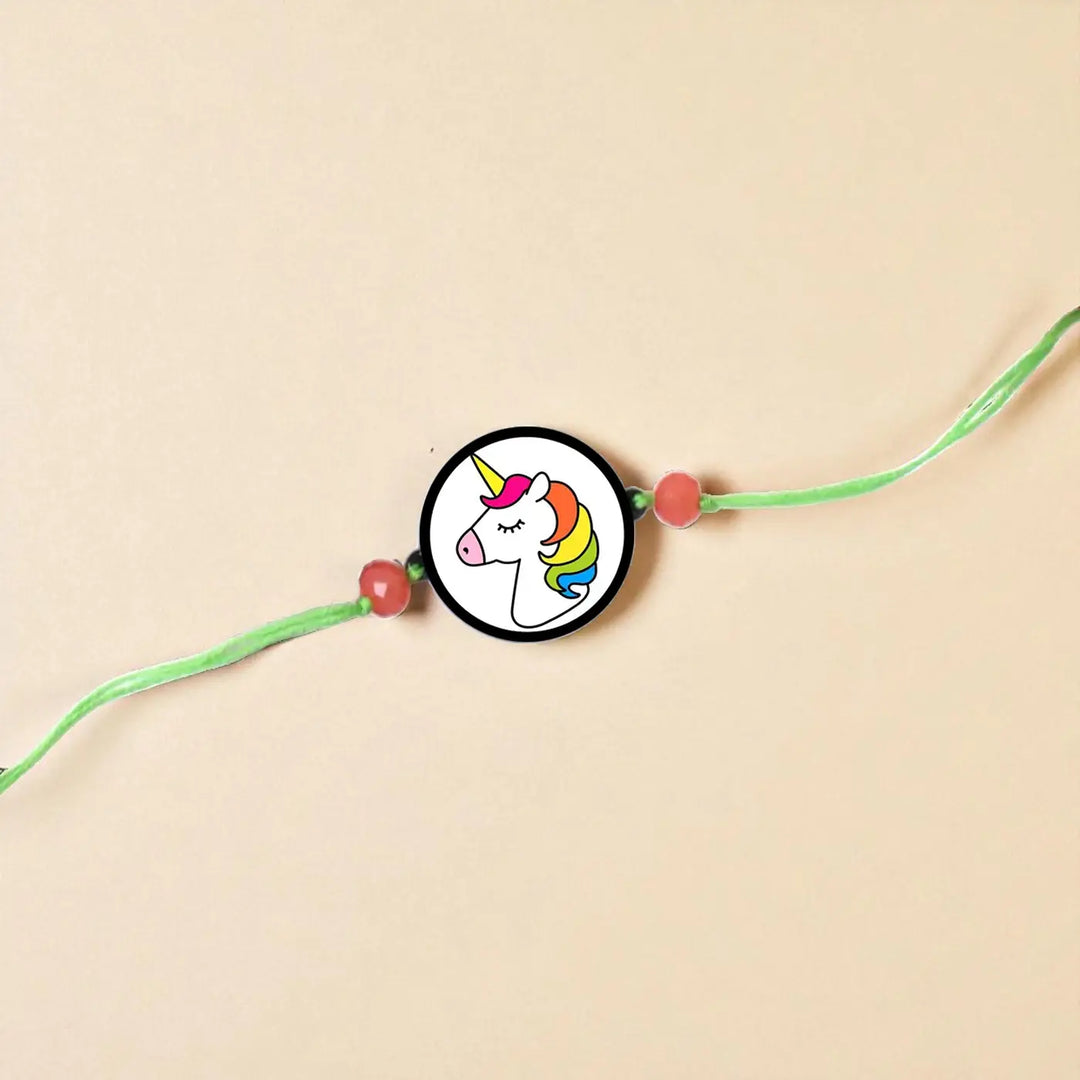 Handmade Unicorn Theme Kids Rakhi With Roli Chawal