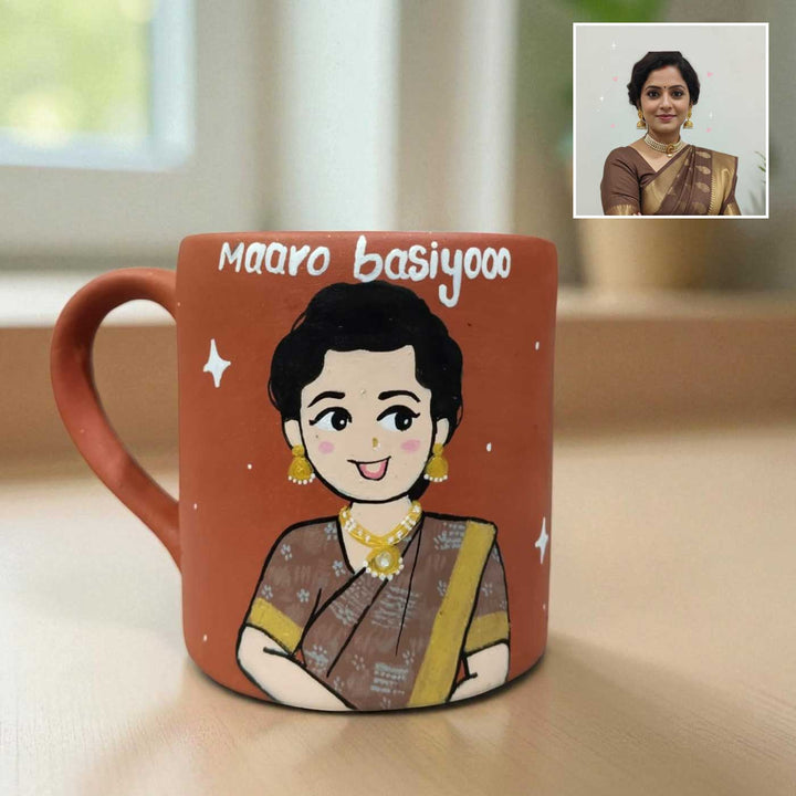 Photo Personalized Hand-Painted Saree Girl Terracotta Mug
