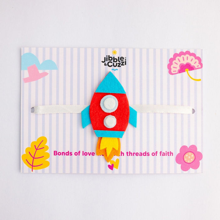 Handmade Space Whiz Rocket Felt Kids Rakhi - Front View
